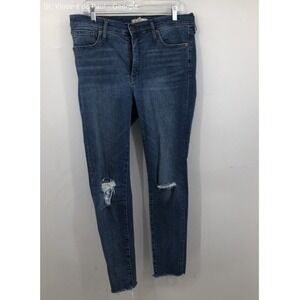 Madewell Blue 9" Mid-Rise Skinny Knee Hole Fringe Medium Wash Jeans - Size 30